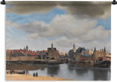 Wandkleed - Wanddoek - Vermeer - Stad - Oude meesters - Kunst - 120x90 cm - Wandtapijt