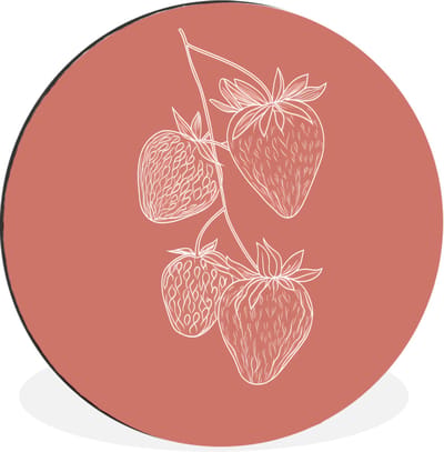 WallCircle - Wandcirkel - Muurcirkel - Minimalistisch - Illustratie - Aardbei - Tak - Aluminium - Dibond - 30x30 cm - Binnen en Buiten