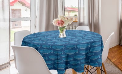 ABAKUHAUS Vis Ronde Tafelkleed, Cirkelvormige Tafelkleed Hoes voor eetkamerkeukendecoratie, 150 cm, Blauw Lichtblauw Wit