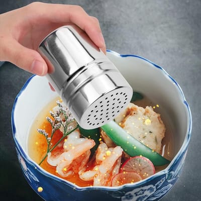 Allecto Plus: Roestvrijstalen Kruidenstrooier en Dispenser Organisator - Deksel met Kleine Gaten voor Zout, Peper, Chilipoeder, en Meer (M)