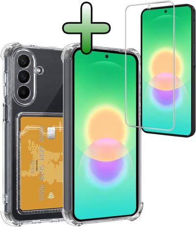 Hoesje Geschikt voor Samsung Galaxy A27 - Met Screenprotector - En Pashouder - En Kaarthouder - Telefoon Hoes Shockproof - Siliconen Case - Back Cover - Shock Proof - Pasjes Houder - Transparant