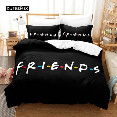 Housse de couette Friends Housse de couette noire Ensemble de literie Ensemble de housses de couette Thème film Pour femmes Hommes Cadeau Friends Décor de chambre AU Single(140x210cm)