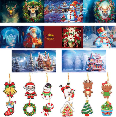 Kaarten - 34 - Kerstkaarten met hangers - Diamond painting - compleet pakket - Diamond painting by Wietske