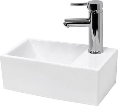 Wastafel incl. afvoergarnituur wit zonder overloop 35x20,5x12,5 cm wit keramiek LuxeBath