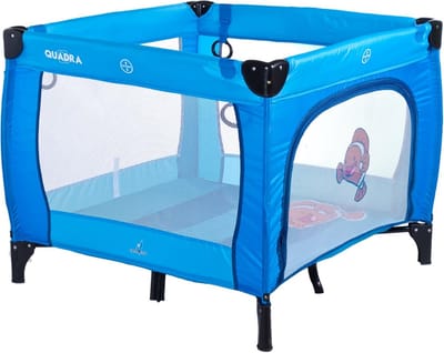 Baby speelpen met ademend net en rits - Compacte kinderbox met transporttas - 83x83x71cm - Blauw