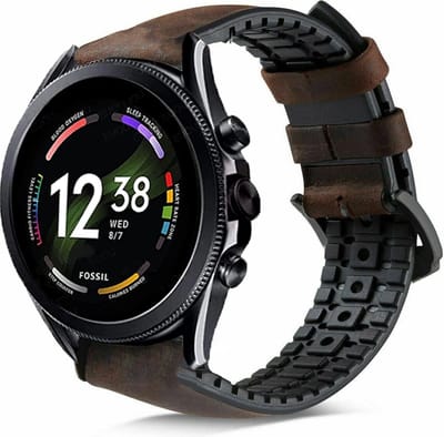 Strap-it Leren / siliconen bandje - geschikt voor Fossil Gen 6 44mm / Gen 5e 44mm / Gen 5 - bruin
