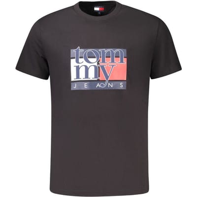 Tommy Hilfiger Slim Flag Shortsleeve Tee Black Maat: S | T-shirts met Print Outlet | Heren | Zwart