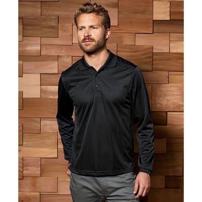 Premier Heren Lange Mouw Coolchecker Pique Polo Shirt (Zwart)