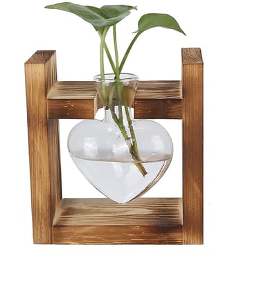Dailygoods- Bloempot Retro Design - Houten Standaard - Glazen Vaas - Handgemaakt - Luchtdoorlatend - Geschikt voor Thuis en Kantoor