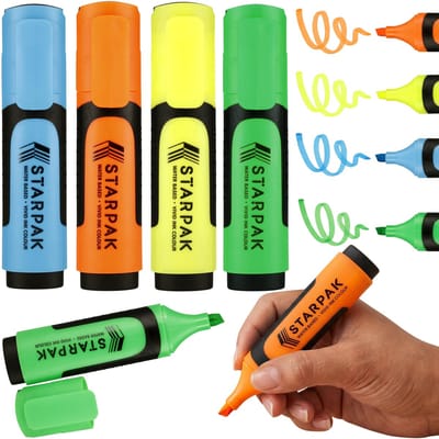 Neonmarkeerstiften voor op kantoor, schoolstiften, markeerstiften, fluostiften, markeren – set van 4 kleuren