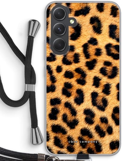 Case Company® - Hoesje met koord geschikt voor Samsung Galaxy A54 hoesje met Koord - Luipaard - Telefoonhoesje met Zwart Koord - Bescherming aan alle Kanten en Over de Schermrand