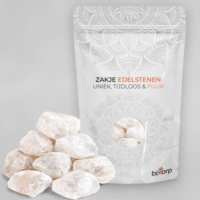 Bixorp Zak met Ruwe Bergkristal - 200g - 100% Natuurlijke Bergkristal Trommelsteen uit 000 - Edelsteen Knuffelsteen