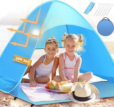 Strandtent Pop-Up - Werptent Kampeertent - Zonbescherming Buiten - Automatisch Opzetbaar - 2-3 Persoons - Blauw
