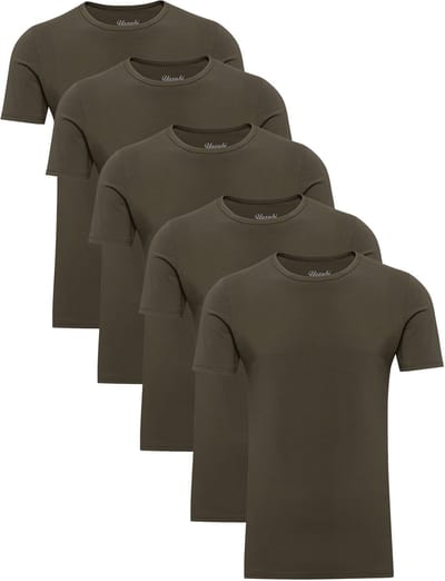 Yazubi Heren T-shirt Mythic – Slim Fit – Katoen Stretch – Olijfgroen – Ronde hals – 5-pack
