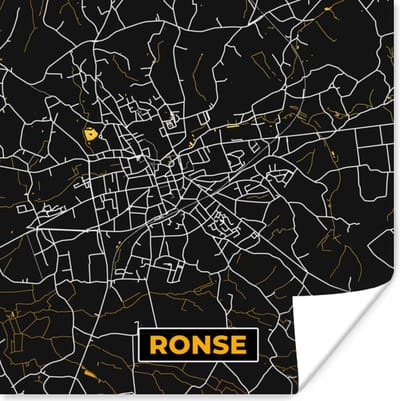 Poster Goud - Ronse - Plattegrond - Stadskaart - Kaart - 100x100 cm XXL