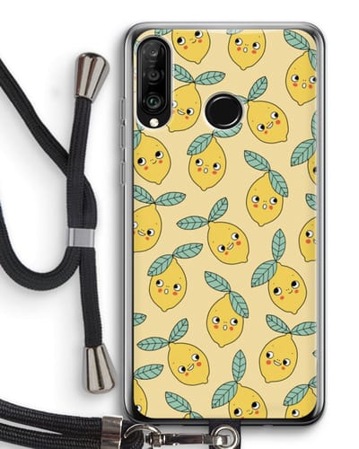 Case Company® - Hoesje met koord geschikt voor Huawei P30 Lite hoesje met Koord - Citroenen - Telefoonhoesje met Zwart Koord - Bescherming aan alle Kanten en Over de Schermrand