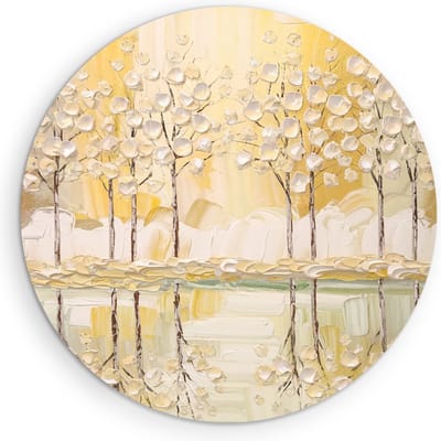 Saammp Muurcirkel Hout - Abstract bos - Goud - Wit - Landschap - Natuur - Ø 90 - Wandcirkel - Wanddecoratie Cirkel - Muurdecoratie Woonkamer - Slaapkamer decoratie - Rond Schilderij
