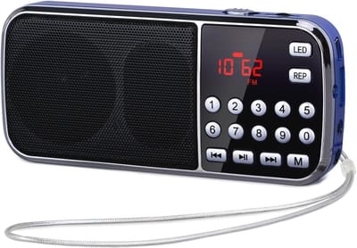 Draagbare FM Radio met Dubbele Luidsprekers, Oplaadbare 1200mAh Batterij en LED Zaklamp