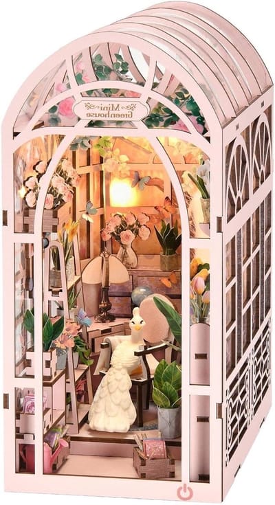 Boek Nook Kit - Houten Puzzle - Boekenplank Decoratie - Doe-Het-Zelf Model - 25 x 16 cm - Roze