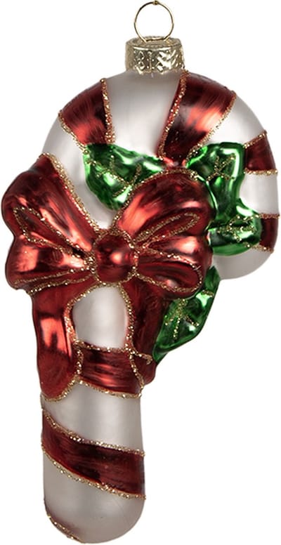 Clayre & Eef Kersthanger Zuurstok 13 cm Rood Wit Glas Kerstboomversiering
