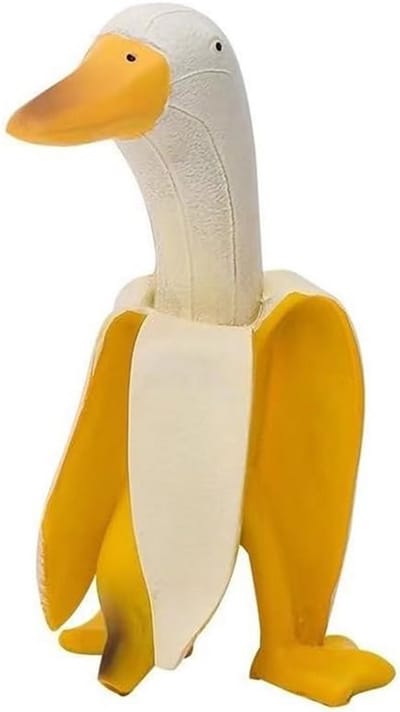 SnelShoppen - Creatieve Tuin Decoratie, Banana Duck Standbeeld van Hars, Gele en Witte Bananenduck voor Binnen en Buiten, Tuin, Laan, Kantoor, 14x8x6c