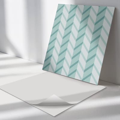 Wallfluent Vinyl Tegels - Zigzag Strepenpatroon Vinyl Vloer Tegels - 30 cm x 30 cm - Turkoois PVC Tegels - 9 stuks - Vierkant PVC Tegels - Patroon Plaktegels - Zelfklevende Vinyl Tegels - Plaktegels Keuken en Badkamer