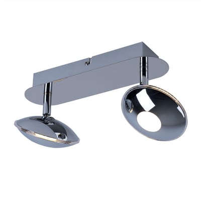 Plafondlamp Spotverlichting Woonkamerlamp, 2 vlammen Spots beweegbaar, gesatineerd chroom, 2x LED 6W 350Lm 3200K, LxBxH 25x11x15cm