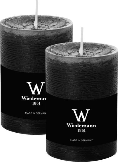 Wiedemann Cilinderkaars/stompkaars - 2x - rustieke kaars - zwart - 7 x 10 cm - 43 branduren
