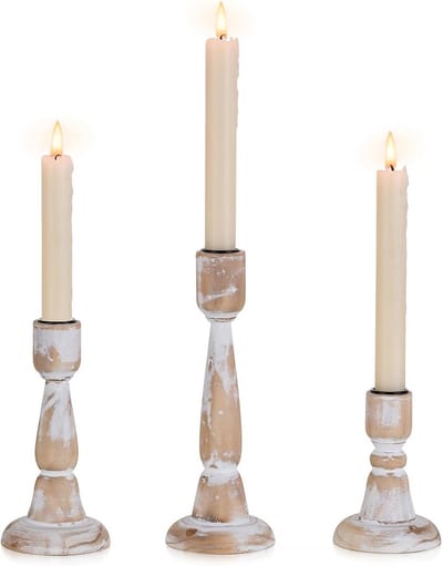 Omgoods - Set van 3 Houten Kandelaren voor Taperkaarsen