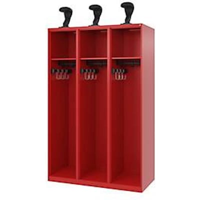 C+P brandweerkluis Evolo, model EXPERT, 3 vakken, B 1200 x D 500 x H 1850 mm, vloerglijders, helmhouder, vuurrood RAL 3000