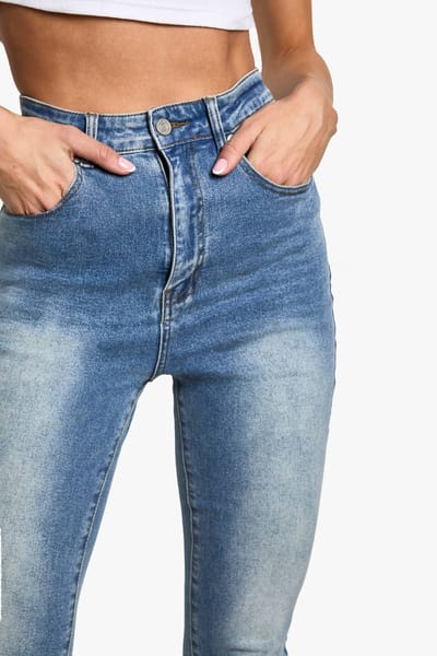 boohoo Dames De Lange Hoge Taille Skinny Jeans | Vintage Wash | Maat: 8/34L
