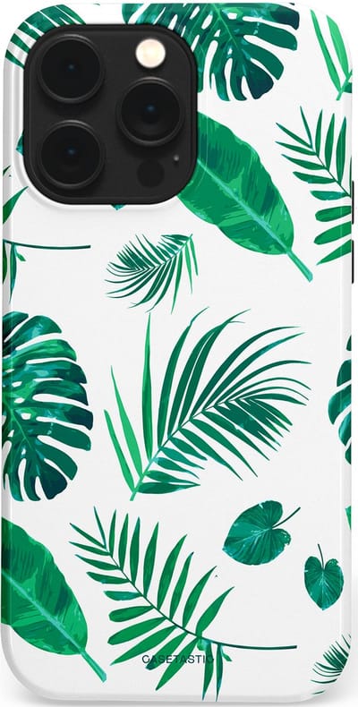 Casetastic Hoesje Geschikt voor Apple iPhone 14 Pro Max Magsafe - Stijlvolle Beschermende Duo-layer Case - Groene Witte Jungle Bladeren Print