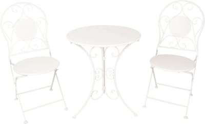 Clayre & Eef Bistroset Bistrotafel Bistrostoel 3-delig Ø 60x70 Wit IJzer