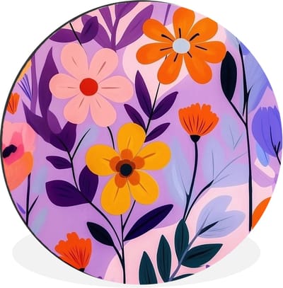 WallCircle - Wandcirkel - Muurcirkel - Bloemen - Kleurrijk - Bladeren - Aluminium - Dibond - 30x30 cm - Binnen en Buiten