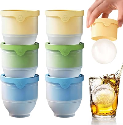 VHV-Ronde Ijsblokjesvorm - Set van 6 - Siliconen Ijsballen Maker - Grote Ijsblokjesmaker voor Whiskey, Cocktail, Wijn en Bier - Herbruikbare Ijsvorm XL 6 cm - 3 Kleuren