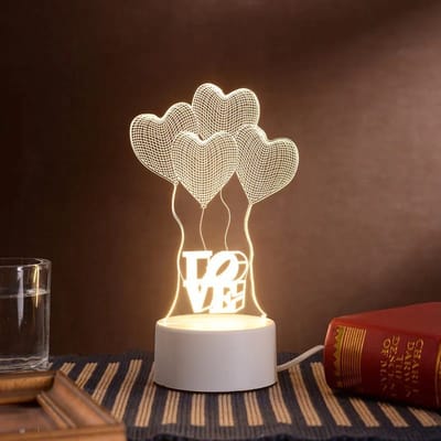 3D illusie LED lampje - Hartjes ballonnen - Warm licht - USB Stekker - Tafellamp - Sfeerlamp - Bureaulamp - Nachtlamp - Cadeautje - Kinderlamp - Decoratie - Liefde - Moederdag - Verjaardag - Valentijn - Love
