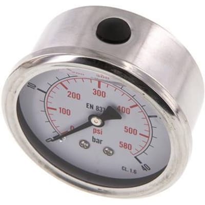 0..40 Bar Glycerine Manometer Achteraansluiting RVS/Messing 63 mm Klasse 1.6 - ML04063SHG