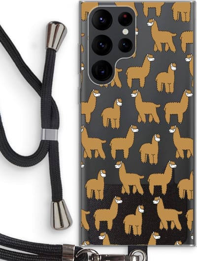Case Company® - Hoesje met koord geschikt voor Samsung Galaxy S22 Ultra hoesje met Koord - Alpacas - Telefoonhoesje met Zwart Koord - Bescherming aan alle Kanten en Over de Schermrand