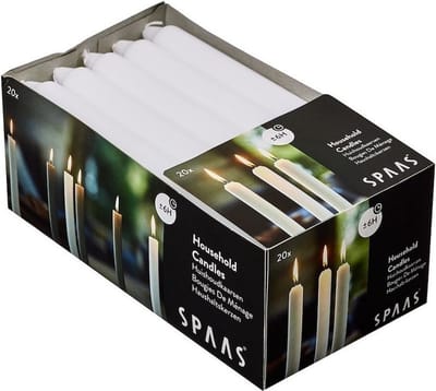 Spaas Huishoudkaarsen - 20x - wit - 18 cm - 6 branduren - lange kaarsen - tafelkaarsen - Geurloze kaarsen - Dinerkaarsen/tafelkaarsen/kandelaarkaarsen
