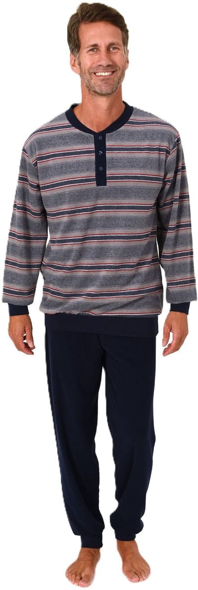 Heren pyjama in badstof met manchetten in een stijlvolle blokstreep-look - ook in oversize