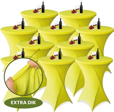 Statafelrok Geel x 10 – ∅80-85 x 110 cm met Opbergtas – Statafelhoes Stretch Stof – Kras- en Vouwvrije Statafel Rok Extra Dik – Sta Tafelrok - 10 Stuks – Statafelhoezen Voor Horeca, Evenementen, Feest, Bruiloft en Partijen