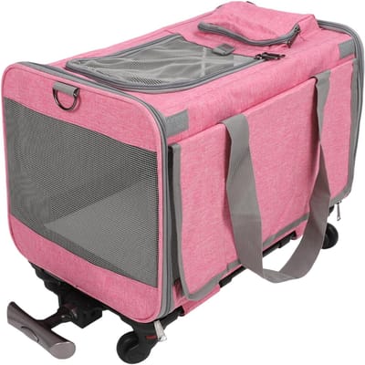 Sac de Transport pour Chat Sac de Transport pour Chien avec Roues Poignée Télescopique Réglable Bretelles Réglables Roulant rose