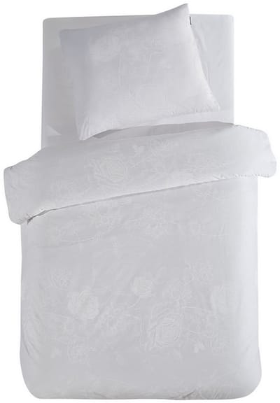 LINNICK Dekbedovertrek Katoen Renforcé Arnor - White - Dekbedovertrek 140x200/220cm - 100% Katoen - Eenpersoons - Dekbedovertrekken - Effen Bloemen Dekbedovertrek