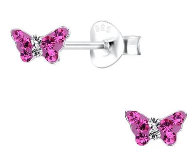 Joy|S - Zilveren vlinder oorbellen - 5 x 3 mm - paars kristal - kinderoorbellen