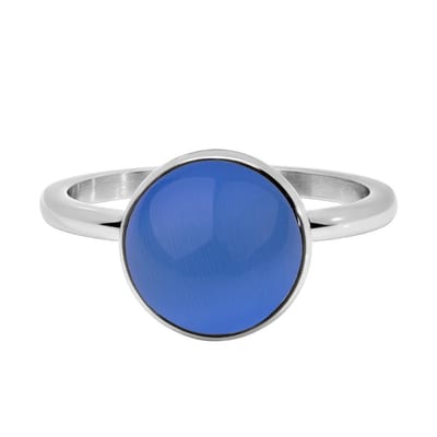 Quiges Stapelring Dames - Vulring - RVS Zilverkleurig met Blauwe Cateye - Maat 19 - Hoogte 2mm