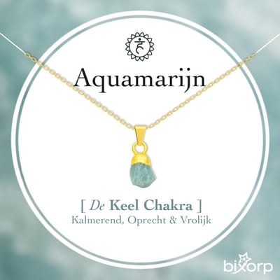 Bixorp Ruwe Aquamarijn Ketting - Goud Verguld S925 Zilver + Edelsteen Hanger - Onbewerkte Steen - Spirituele Chakra Ketting met Cadeau Kaartje - 45cm + 5cm verstelbaar