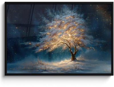 Poster in lijst - Fotolijst 120x80 cm - Posters - Levensboom - Nacht - Donker - Blauw - Posterlijst zwart - Decoratie - Wanddecoratie woonkamer - Muurdecoratie slaapkamer
