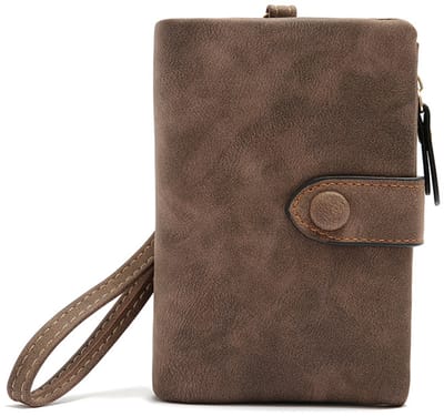 longziming -Dames Clutch Portemonnee – Tri-Fold Korte Portemonnee met Polsbandje, Kaartvakken, Muntvak en Extra Kaarthouder – Handig & Elegant – Koffiebruin