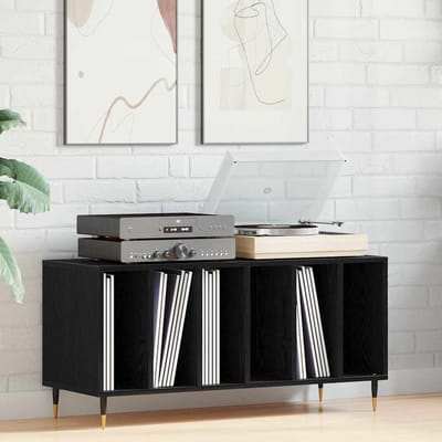 vidaXL - Platenkast - Zwart - Eiken - 100 - x - 38 - x - 48 - cm - Bewerkt - hout