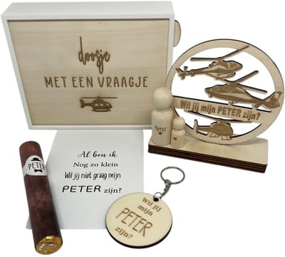 Geschenkbox wil jij mijn PETER zijn? | oker | HELIKOPTER | liefste peter | peter vragen | meter worden | peetoom vragen | peetoom worden | cadeau | geschenkdoos | giftbox